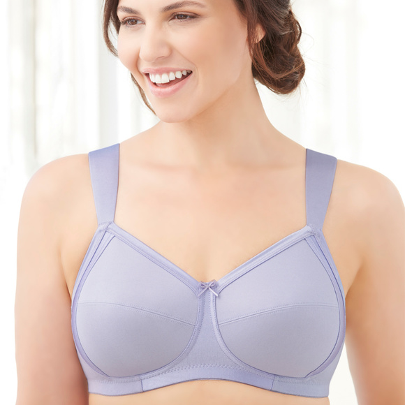 Glamorise 42D Bra ~Seamless-X-WIDE-Straps~ (Side Support Too!) 35% Cotton Purple - Picture 4 of 15